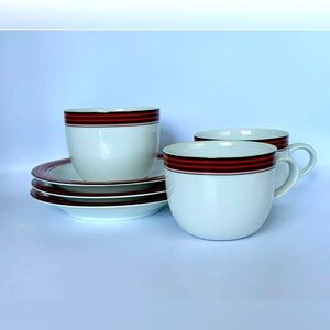 Transition MIKASA 3 Cups Saucers Set Fine China Japan NG010 Pipeline Red Black
